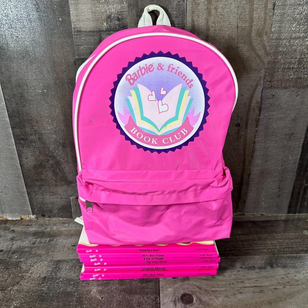 Vintage Barbie & Friends Book Club Backpack w/ 9 Hardcover Books Grolier Pink